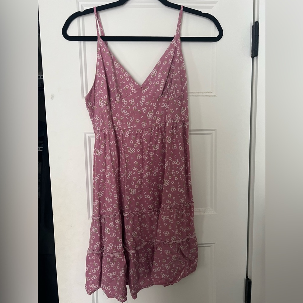 Pink flowery small spaghetti strap dress